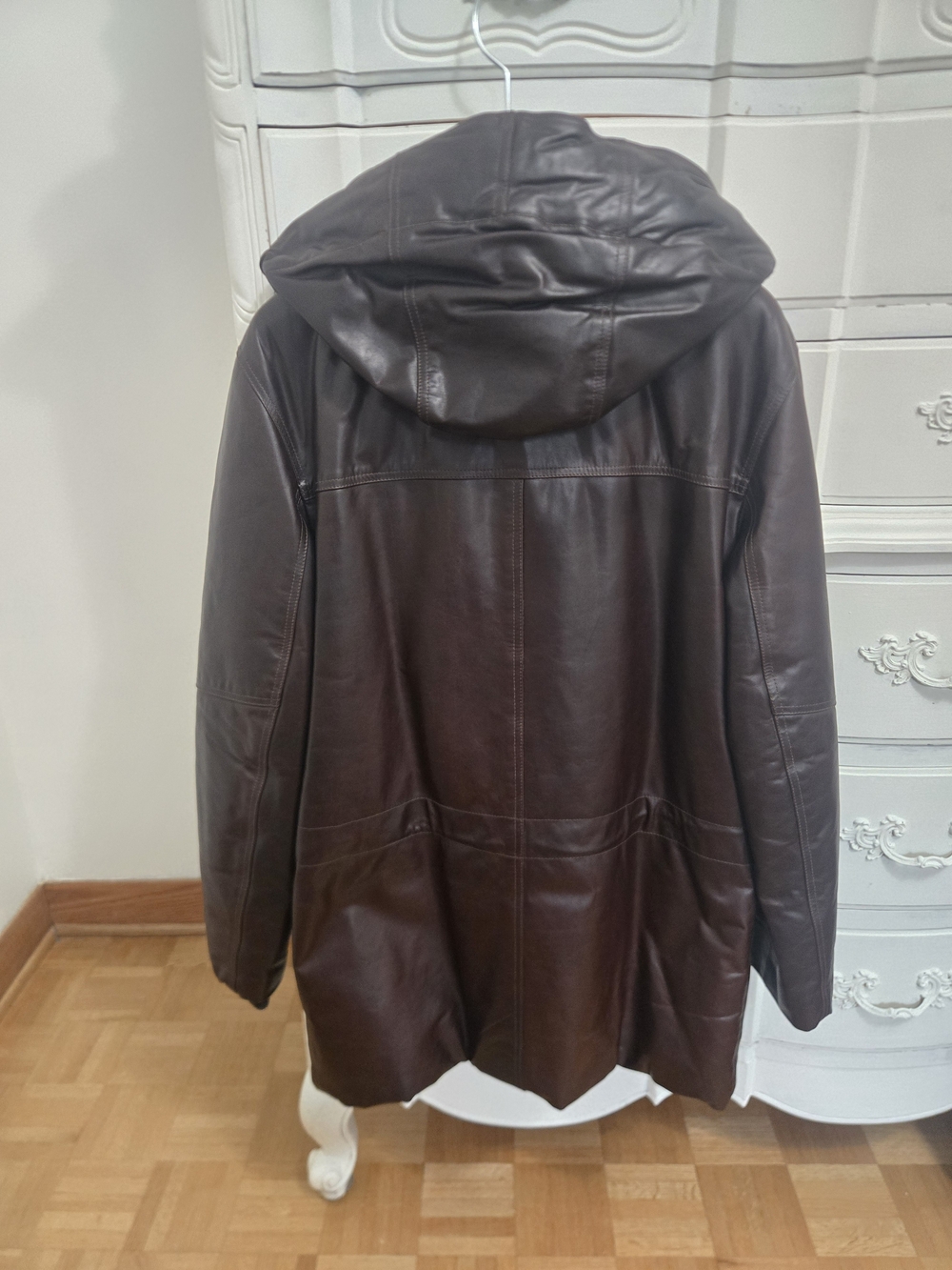Men's Dark Brown Leather Field Jacket with Hood - Picture 3 of 3